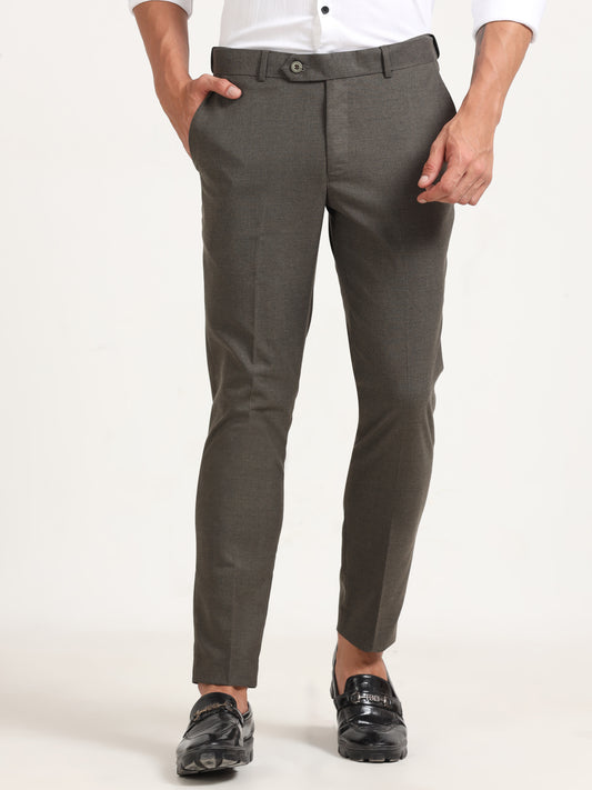 Men Warm Grey Trouser Solid Regular Fit Trouser