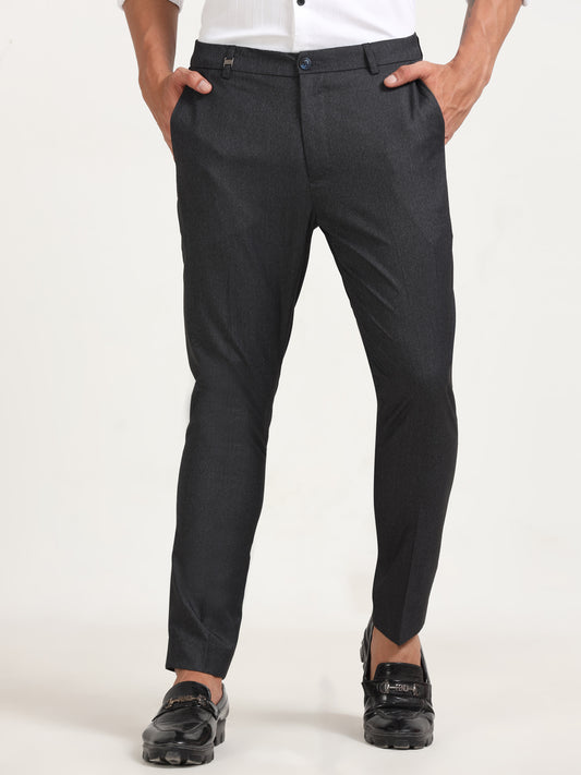 Men Black Solid Regular Fit Trouser